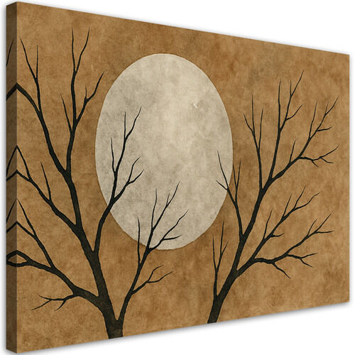 Bild für das Wohnzimmer, Mond Bäume Minimalismus Beige