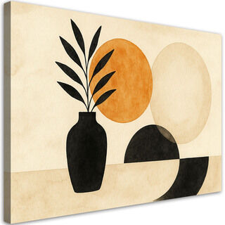 Bild auf Leinwand, Vase Blätter Geometrischer Minimalismus Beige