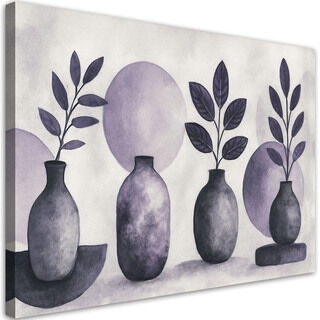 Bild auf Leinwand, Vasen Blätter Aquarell Violett