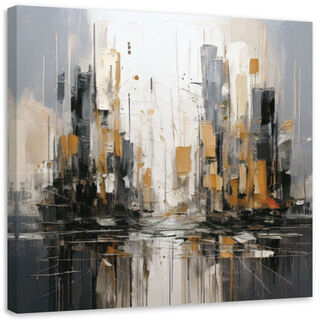 Bild auf Leinwand, Architektur Stadt Aquarell Grau Gold