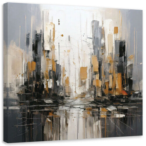 Bild auf Leinwand, Architektur Stadt Aquarell Grau Gold