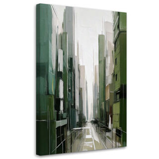 Leinwandbild, Stadt Architektur Aquarell Grün Modern