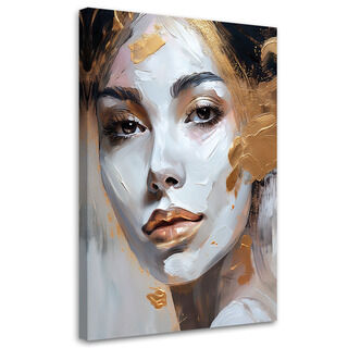 Wandbild modern, Porträt Frau Gemalt Gold Breezy