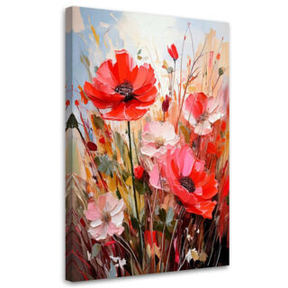 Bilder Wohnzimmer, Wiesenblumen Aquarell Rot Natur