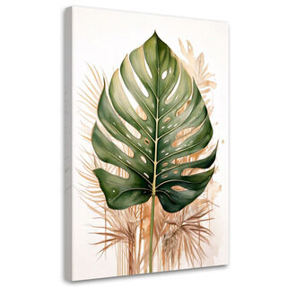 Leinwandbild, Monstera-Blatt Aquarell Grün Natur