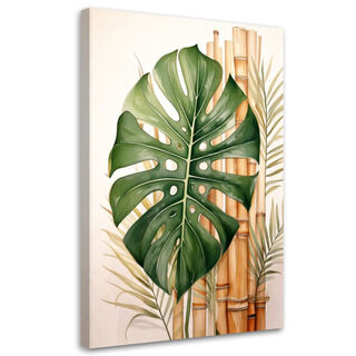 Bild für das Wohnzimmer Schlafzimmer, Monstera Blatt Bambus Tropisch