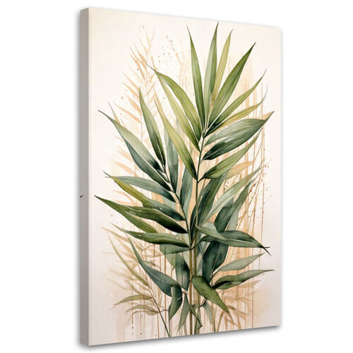 Leinwandbild, Grüne Blätter Aquarell Beige Natur