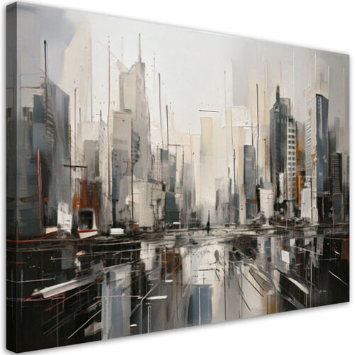 Modernes Bild für das Wohnzimmer, Abstrakte Stadt mit Wolkenkratzern in Beige
