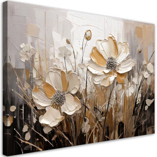 Wandbild für das Wohnzimmer oder Schlafzimmer gemalt, Beige Feldblumen Abstraktion