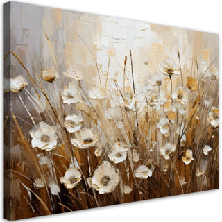 Bild für das Wohnzimmer oder Schlafzimmer wie gemalt, Beige Feldblumen Abstraktion