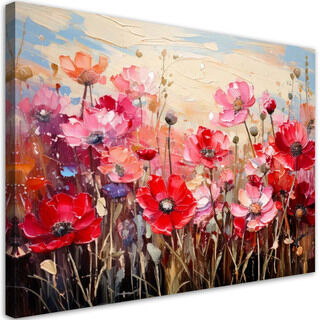 Bild für das Wohnzimmer oder Schlafzimmer wie gemalt, Rote Feldblumen Abstraktion