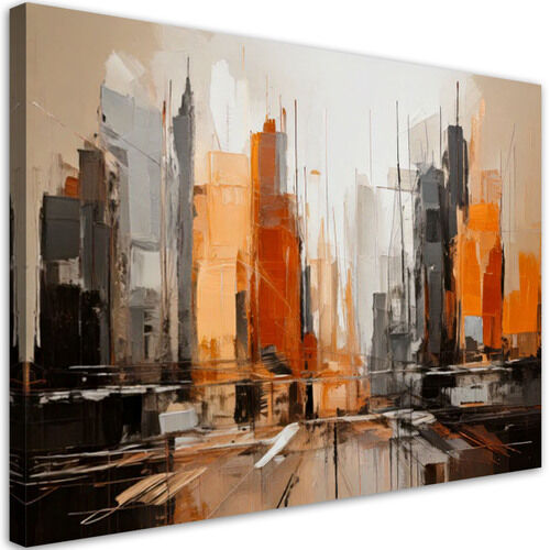 Bild für Ihr Wohnzimmer modern wie gemalt, Stadt Abstraktion orange