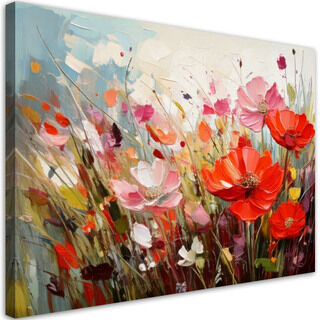 Wandbild wie gemalt, Rote Feldblumen Abstraktion
