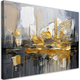 Wandbild wie gemalt, Modische Abstraktion mit grauen und goldenen Akzenten