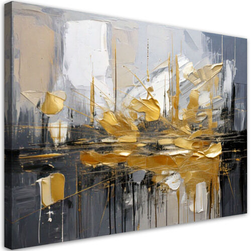 Wandbild wie gemalt, Modische Abstraktion mit grauen und goldenen Akzenten
