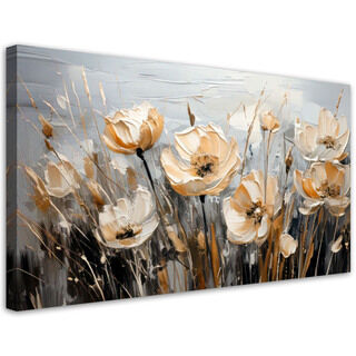Wandbild für das Wohnzimmer, Blumenstrauß Aquarell Beige Gras