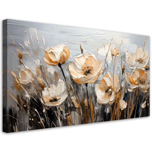 Wandbild für das Wohnzimmer, Blumenstrauß Aquarell Beige Gras