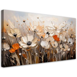 Bild auf Leinwand, Blumen auf einer Wiese Beige