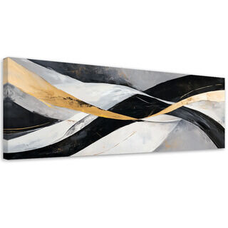 Leinwandbild, Abstrakt Wellen Gold Schwarz Glamour