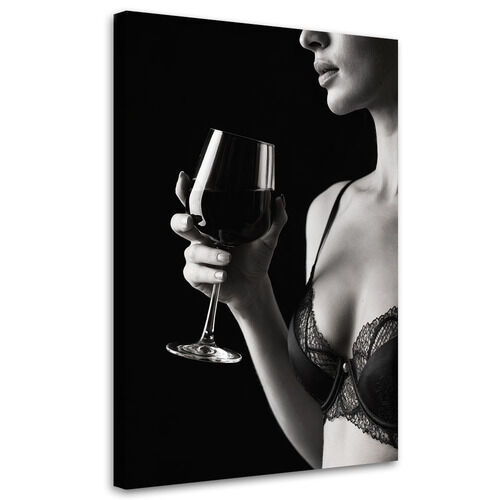 Leinwandbilder für das Schlafzimmer, Frau in Unterwäsche mit einem Glas Wein