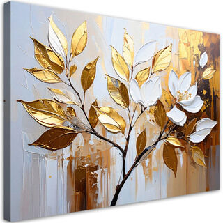 Modernes Bild für das Wohnzimmer oder Schlafzimmer, Goldene Blätter Zweige Glamour