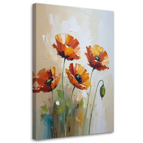 Leinwandbild Wohnzimmer modern, Rote Mohnblumen Blumen