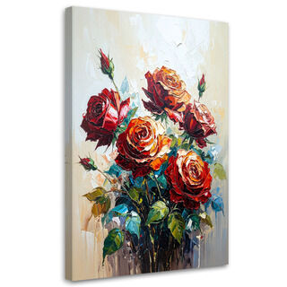Leinwandbild modern, Rote Rosen Blumen in Gemälde-Imitation