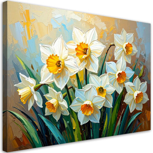 Wandbild für das Wohnzimmer, Narzissen Weiße Blumen Abstraktion