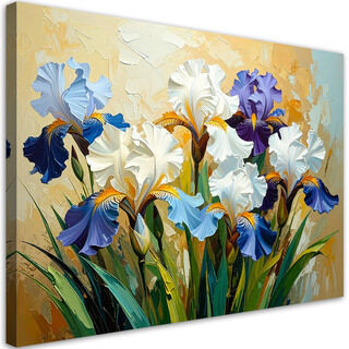 Leinwandbild modern, Weiß-violette Iris Blumen imitierte Farbe