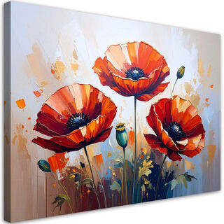 Leinwandbild Wohnzimmer modern, Rote Mohnblumen auf beigem Hintergrund