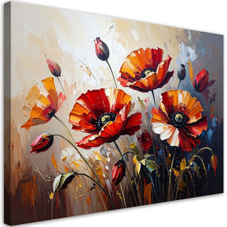 Leinwandbild modern, Rote Mohnblumen auf beigem Hintergrund Farbeffekt