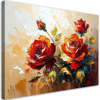 Leinwandbild modern, Rote Rosen Blumen auf beigem Hintergrund Farbeffekt