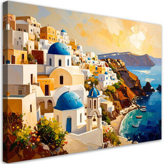 Wandbild für das Wohnzimmer, Santorini Griechenland Gemaltes Landschaftsbild