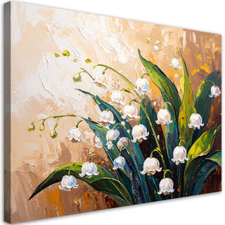 Leinwandbild modern, Blumen Maiglöckchen auf beigem Hintergrund Imitation von Farbe