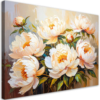 Leinwandbild modern, Pfingstrosen Blumen auf beigem Hintergrund Imitation von Farbe