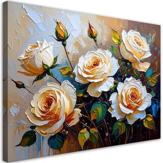 Leinwandbild modern, Cremefarbene Rosen Strauß Blumen auf beigem Hintergrund