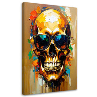 Modern Wandbild, Bunter Totenkopf mit Brille