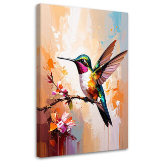 Wandbild für das Wohnzimmer Essbereich, Bunter Kolibri auf einem Ast