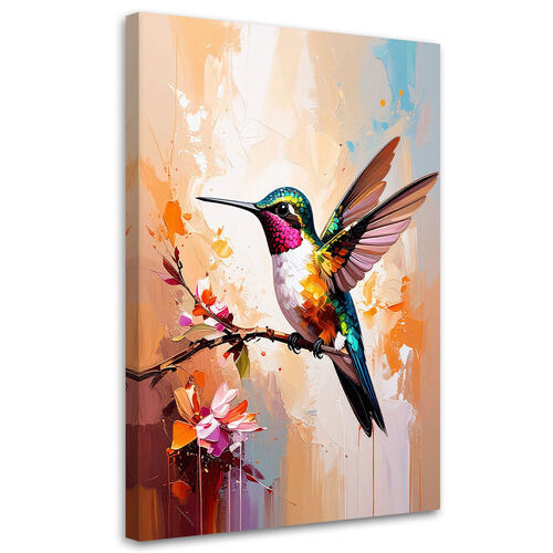 Wandbild für das Wohnzimmer Essbereich, Bunter Kolibri auf einem Ast