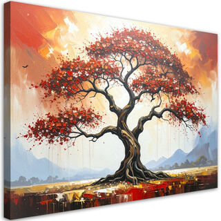 Bild für das Schlafzimmer Wohnzimmer, Roter Baum des Lebens Landschaft