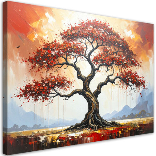 Bild für das Schlafzimmer Wohnzimmer, Roter Baum des Lebens Landschaft
