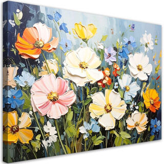 Bild auf Leinwand modern, Bunte Feldblumen, Imitation von Farbe