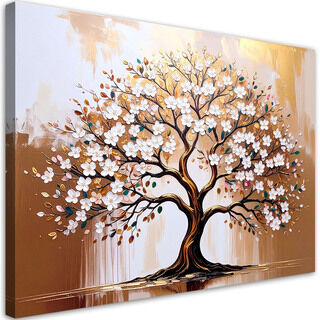 Modernes Bild für das Wohnzimmer oder Schlafzimmer, Baum des Lebens, Blumen, beige