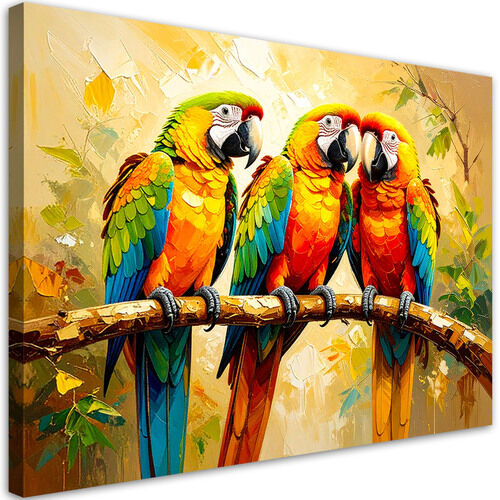 Wandbild für das Wohnzimmer, Bunte Papageien auf einem Ast