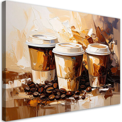 Bild für die Küche oder Bar, Kaffeetassen in Ölfarbe imitiert in Beige