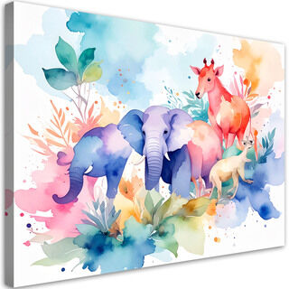 Wandbild für das Kinderzimmer, Bunte afrikanische Tiere Aquarell