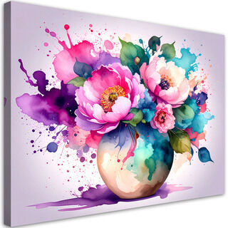 Wandbild für das Wohnzimmer und die Küche, Strauß bunte Blumen Aquarell