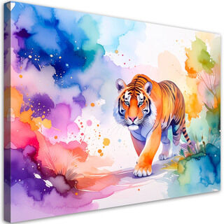 Wandbild für das Kinderzimmer, Bunter Tiger Safari Aquarell