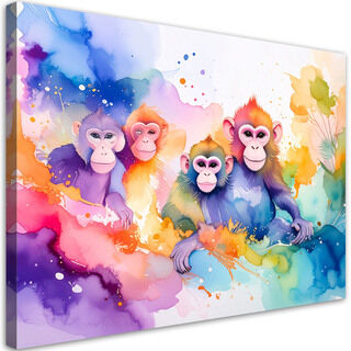 Wandbild für das Kinderzimmer, Bunte Affen im Dschungel Aquarell