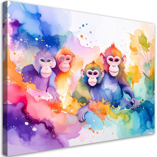 Wandbild für das Kinderzimmer, Bunte Affen im Dschungel Aquarell